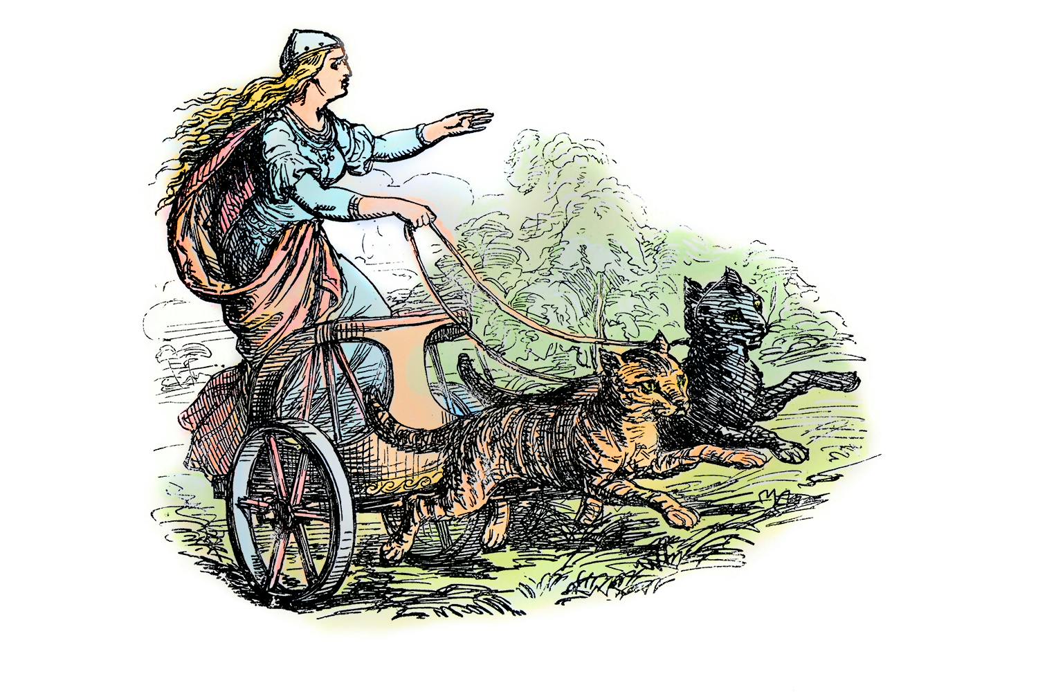 frejas vagn dras av hogni och tovner